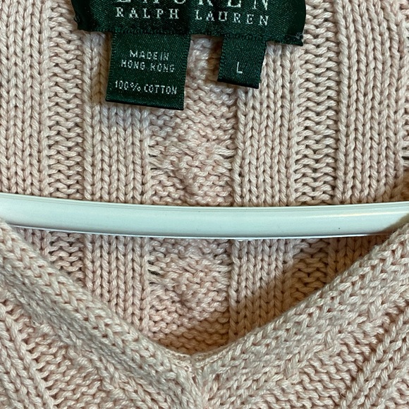 EUC LAUREN RALPH LAUREN CREAM/BLUSH CABLE KNOT SWEATER SIZE LARGE - Picture 10 of 12